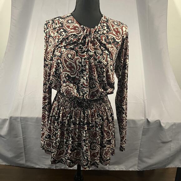 Veronica M Dresses & Skirts - Veronica M Dress Womens Medium Black Burgundy Paisley Long Sleeve Boho USA Made